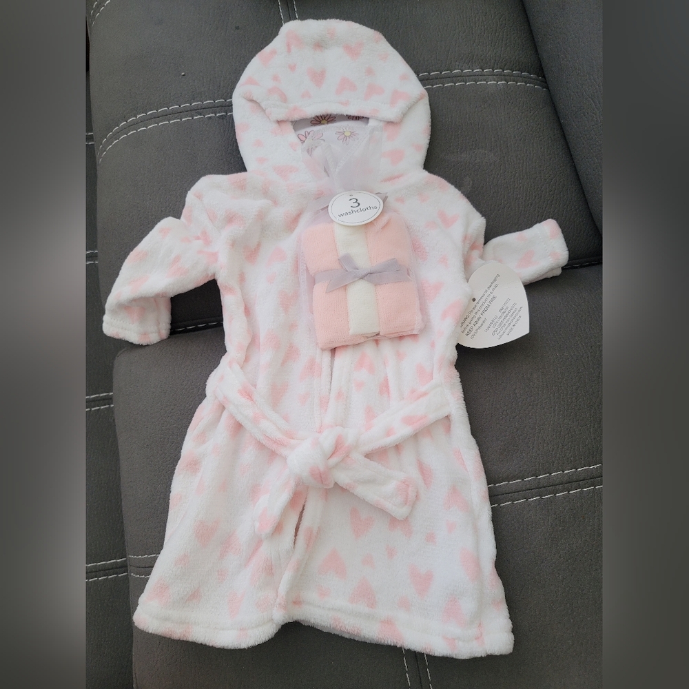 Cozy Pink Heart Baby Bath Robe